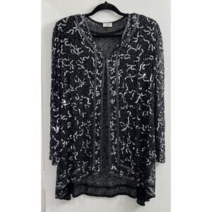 Vintage Silk Jacket Women Large Black‎ Sequin Beaded Jacket Wedding Holiday